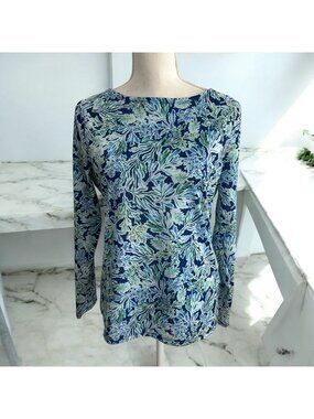 STELLA PARKER Blue Botanical Print Long Sleeve top Size S